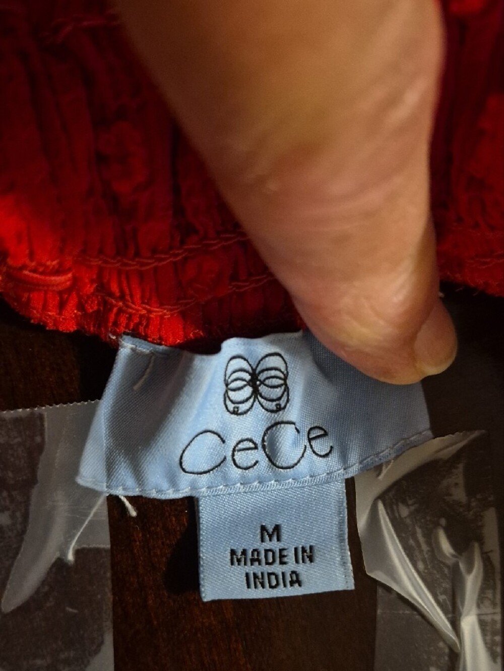 CeCe Red Textured Ruffle Sleeve Blouse - Picture 2 of 6
